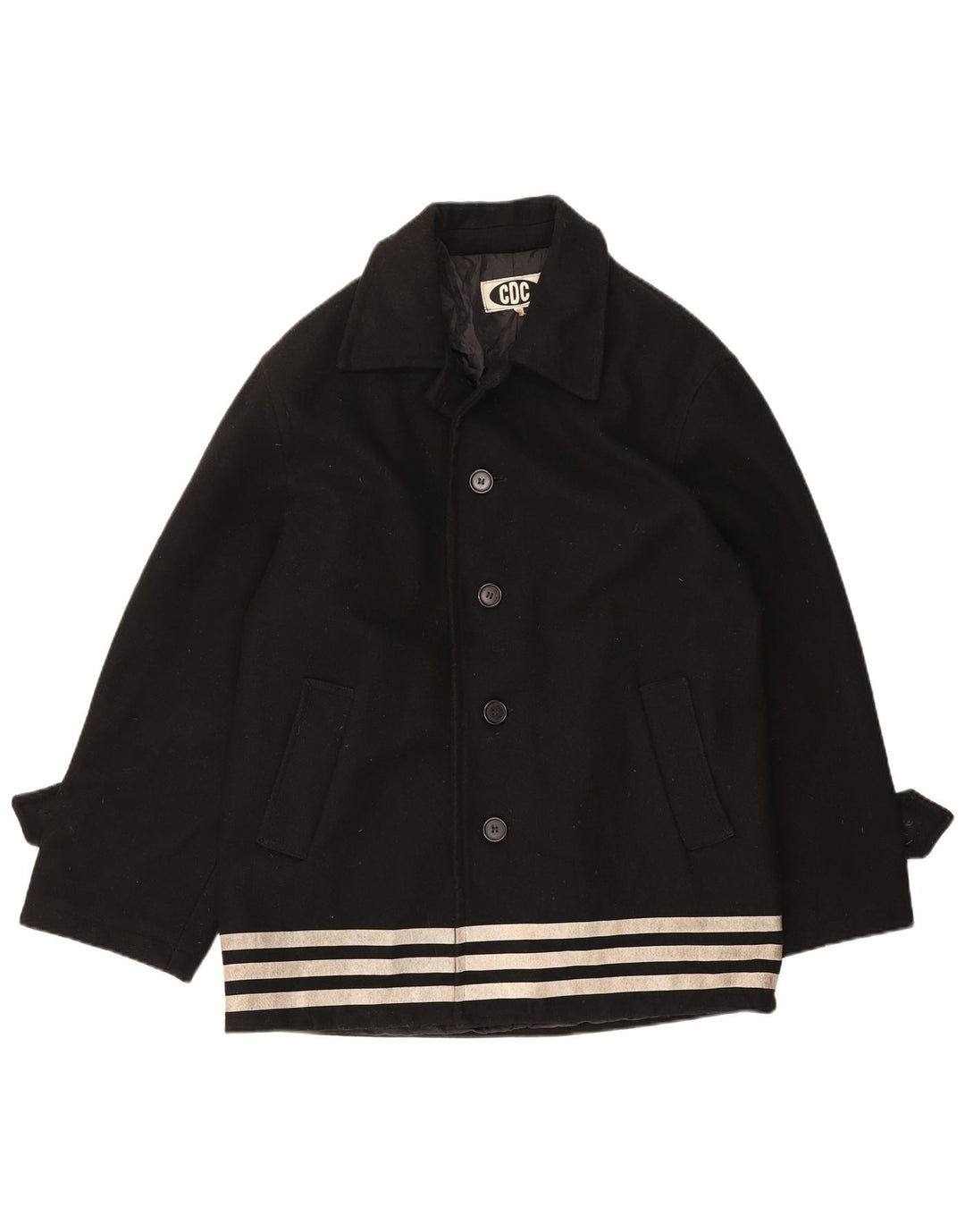 Sobretudo masculino vintage IT 50 grande lã listrada preta