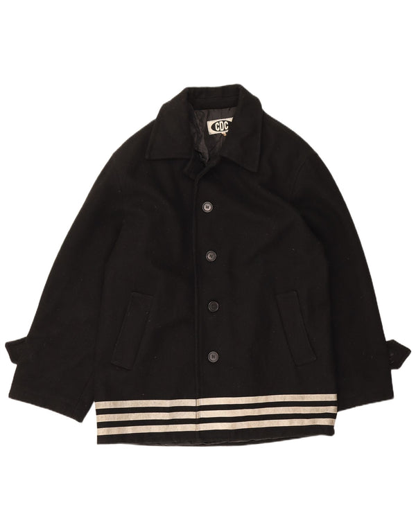 Sobretudo masculino vintage IT 50 grande lã listrada preta