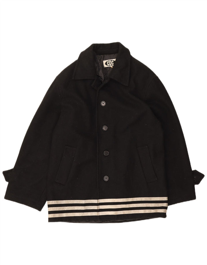 Sobretudo masculino vintage IT 50 grande lã listrada preta