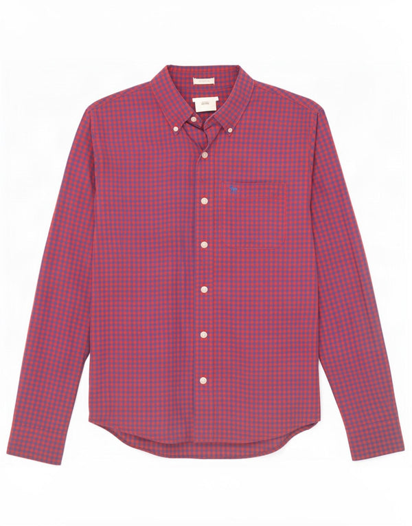 Camisa muscular masculina Abercrombie & Fitch pequena vermelha de algodão guingão