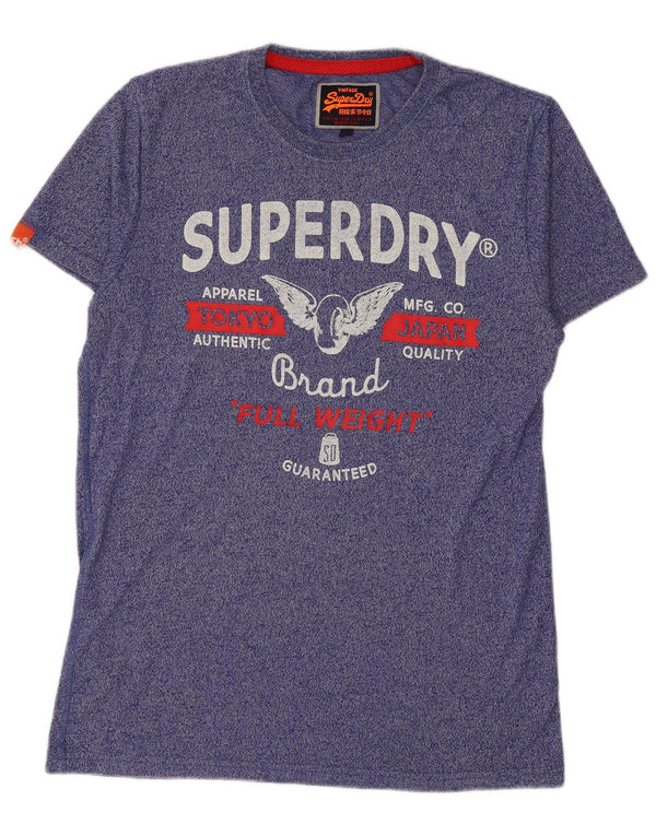 Camiseta masculina SUPERDRY com estampa gráfica grande algodão manchado azul