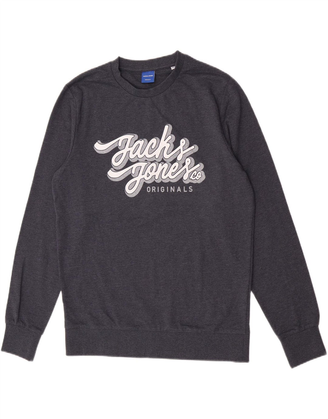 Jack & Jones moletom gráfico masculino jumper médio azul manchado de algodão