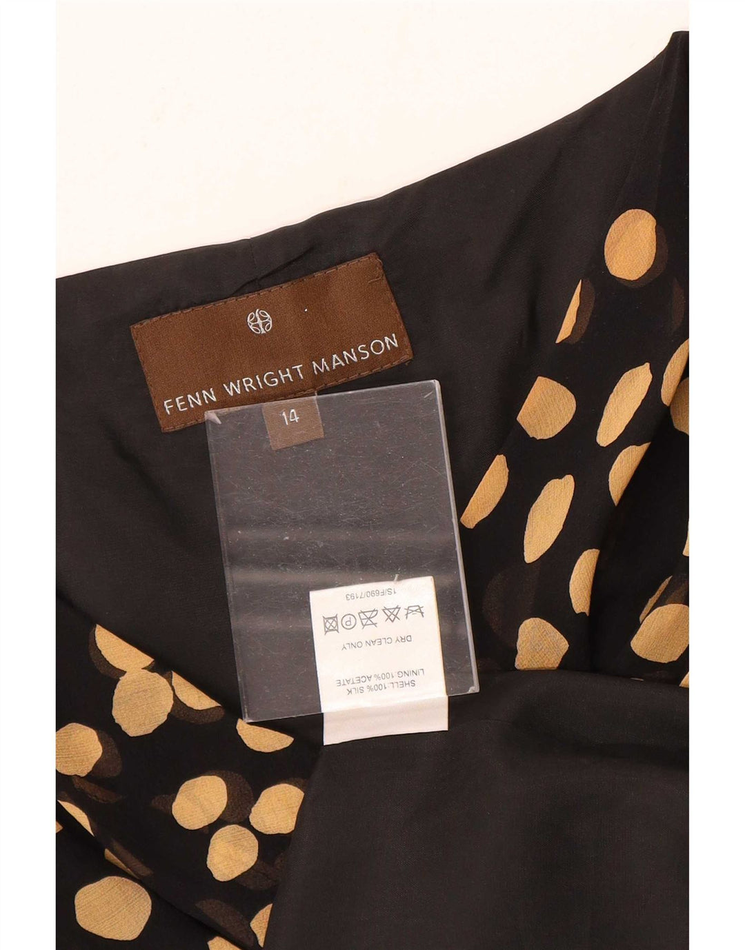 Vestido feminino Fenn Wright Manson em linha A Reino Unido 14 grande seda preta manchada