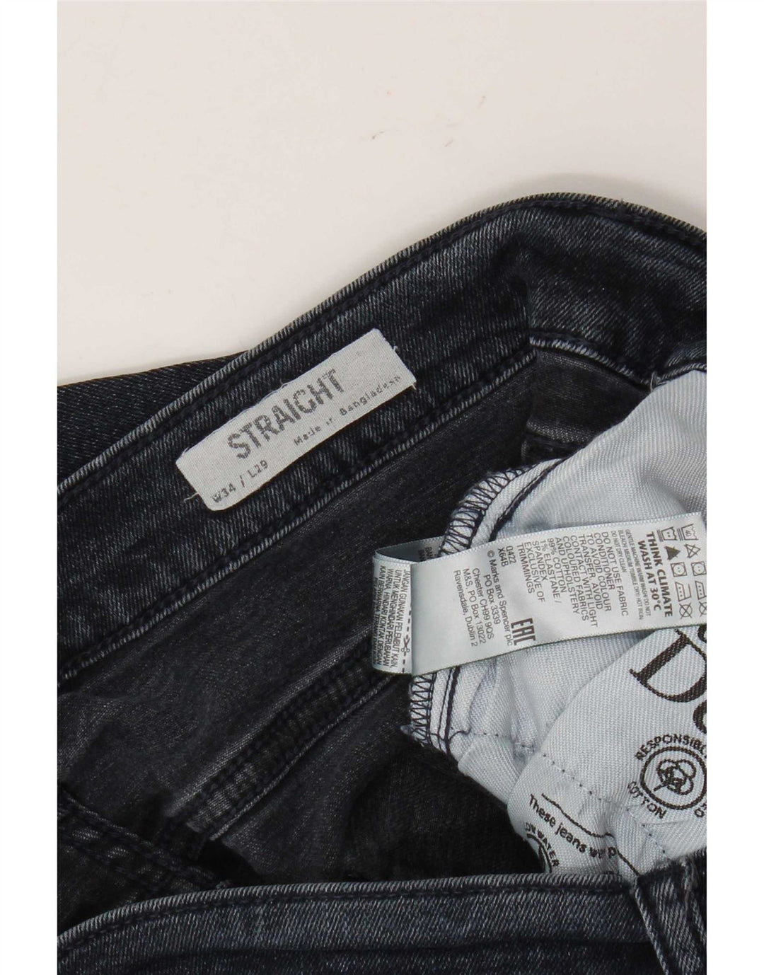 Jeans retos masculinos Marks & Spencer W34 L29 algodão azul marinho