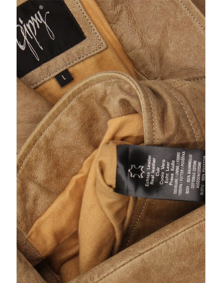 Jaqueta feminina de couro Gipsy para motociclista Reino Unido 16 grande couro bege