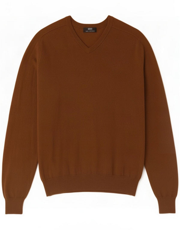 Suéter masculino com decote em V da Marks & Spencer Caxemira marrom médio