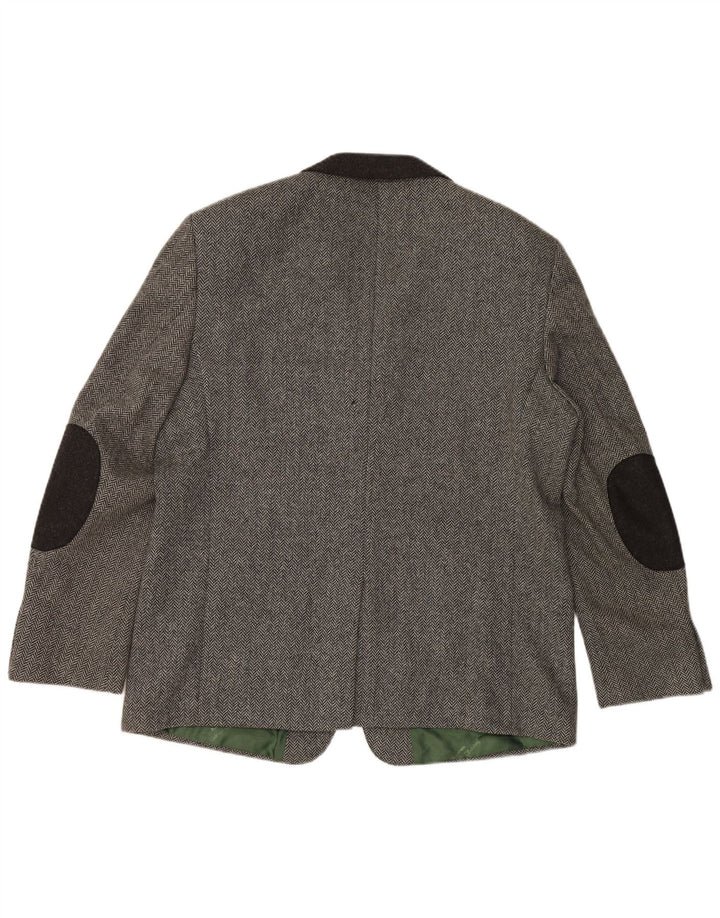 H.MOSER Jaqueta blazer masculina de 3 botões EU 54 2XL lã espinha de peixe cinza