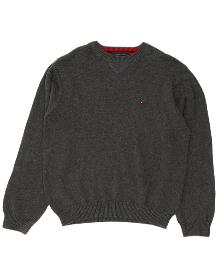 TOMMY HILFIGER Suéter masculino com gola redonda XL algodão cinza
