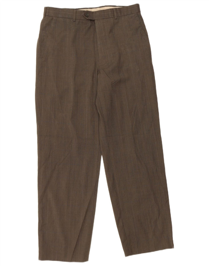 Calça masculina de terno reto Marks & Spencer W32 L29 marrom Houndstooth