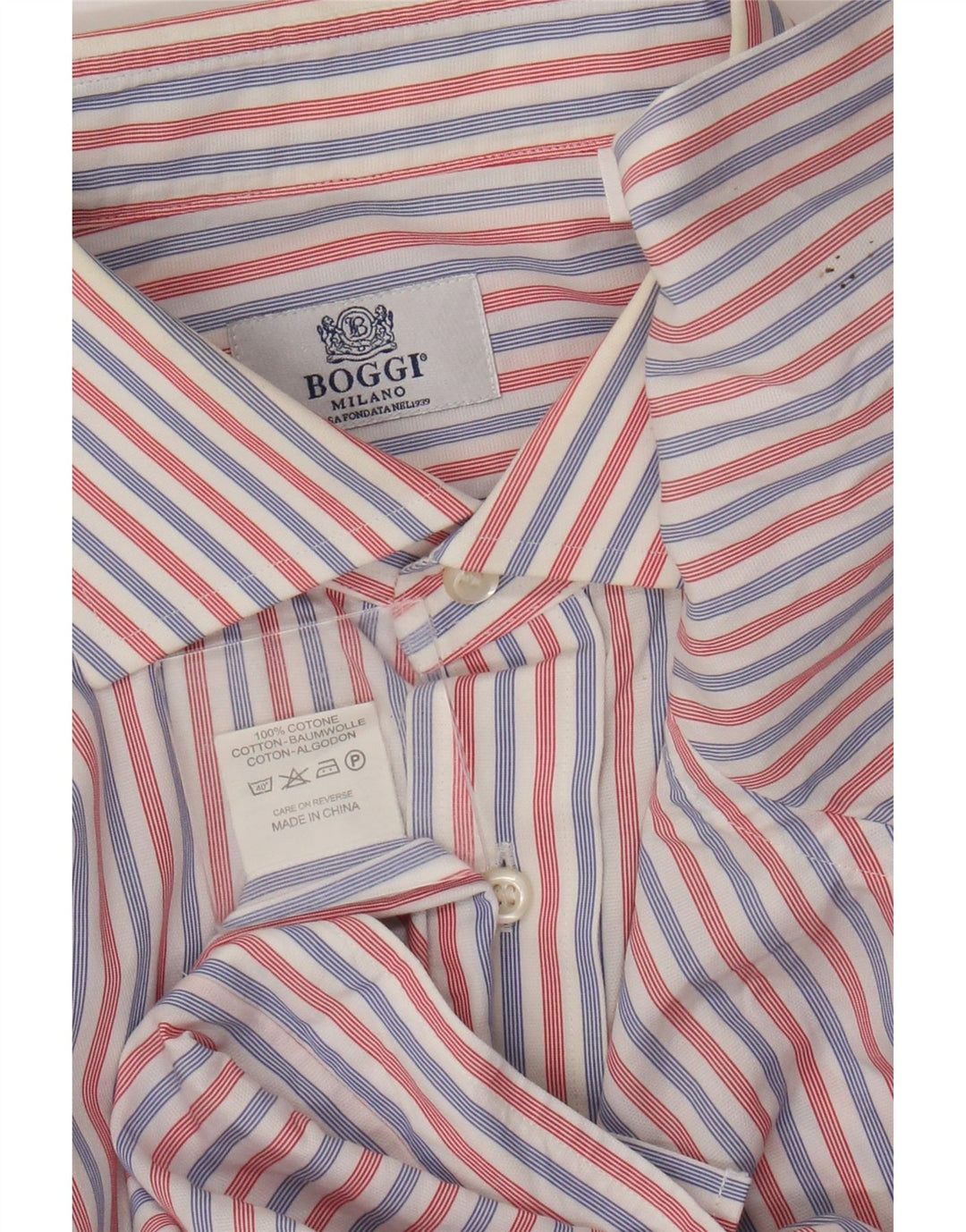 Camisa masculina Boggi Milano grande listrada vermelha de algodão