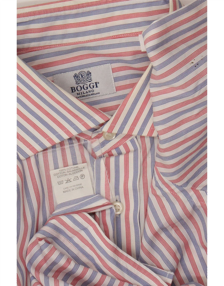 Camisa masculina Boggi Milano grande listrada vermelha de algodão