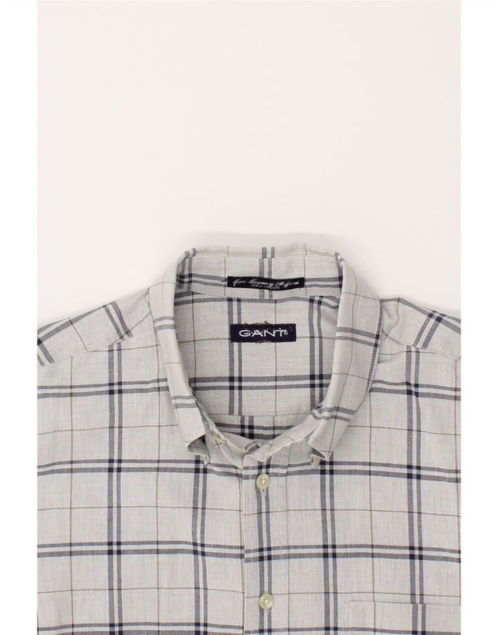 Camisa masculina GANT de algodão xadrez cinza médio