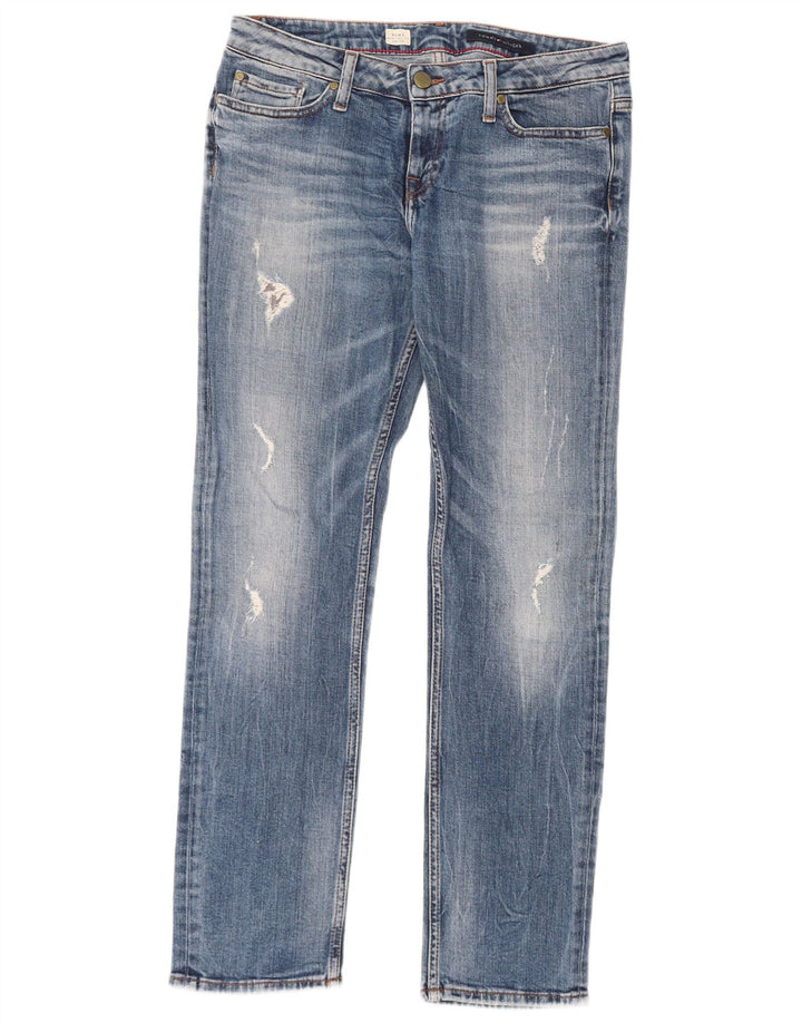 Tommy Hilfiger feminino Rome Distressed Straight Jeans W29 L30 Azul