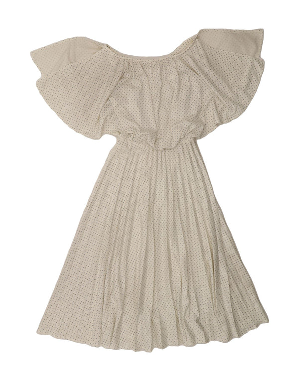 Vestido feminino vintage VINTAGE UK 16 grande poliéster manchado branco