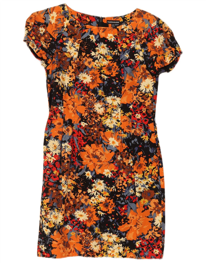 Warehouse Vestido feminino turno Reino Unido 14 médio algodão floral multicolorido