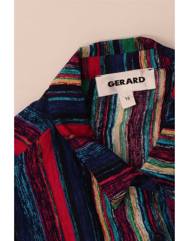 Blusa feminina vintage UK 12 viscose listrada multicolorida média