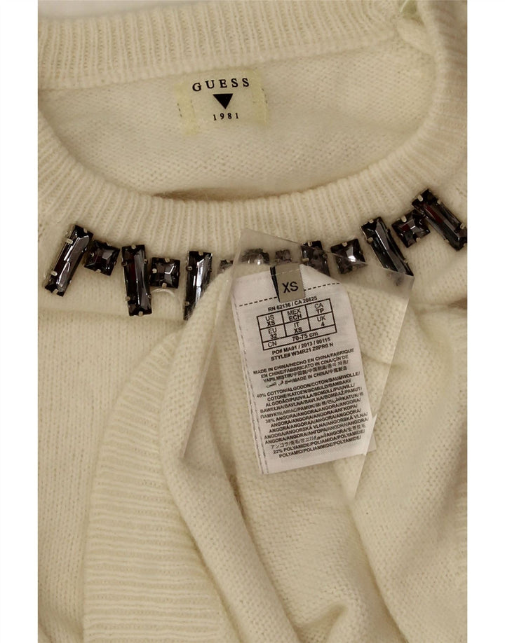 GUESS Womens Crew Neck Jumper Sweater UK 4 XS Off White Cotton Vintage Guess and Second-Hand Guess from Messina Hembry 