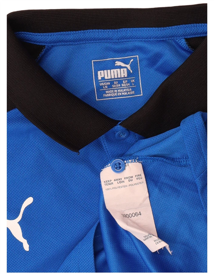 Camisa pólo gráfica masculina PUMA grande azul colorblock poliéster