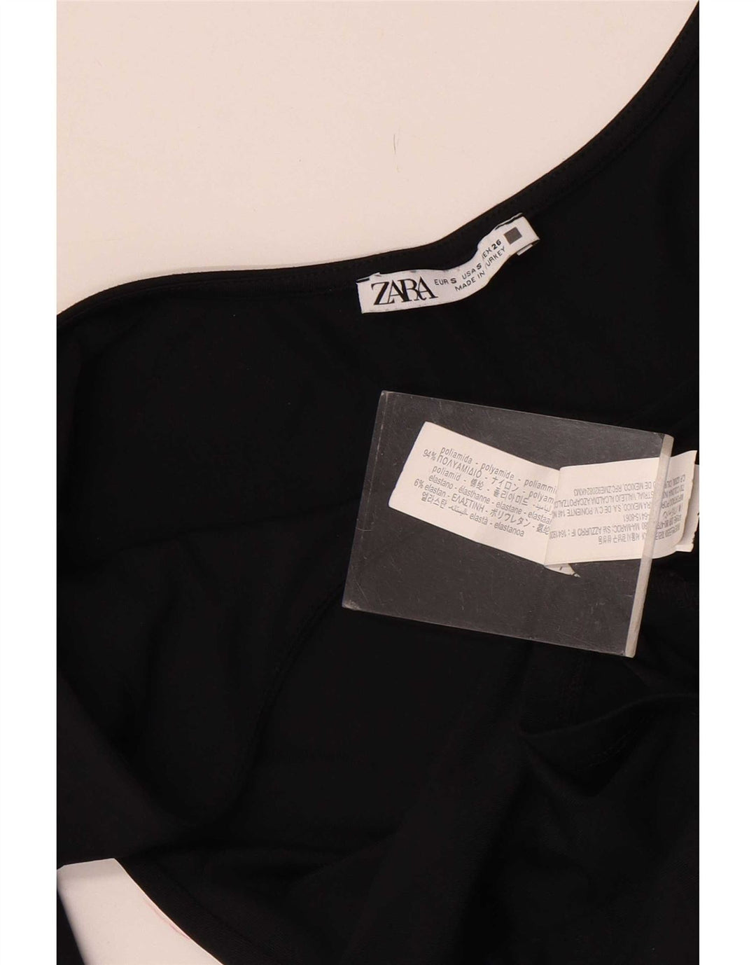 Zara Top feminino sem ombro manga 3/4 Reino Unido 8 pequeno preto poliamida