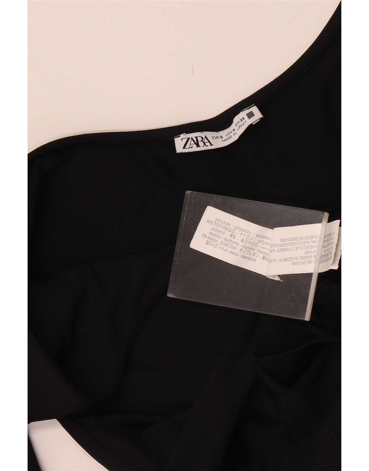Zara Top feminino sem ombro manga 3/4 Reino Unido 8 pequeno preto poliamida
