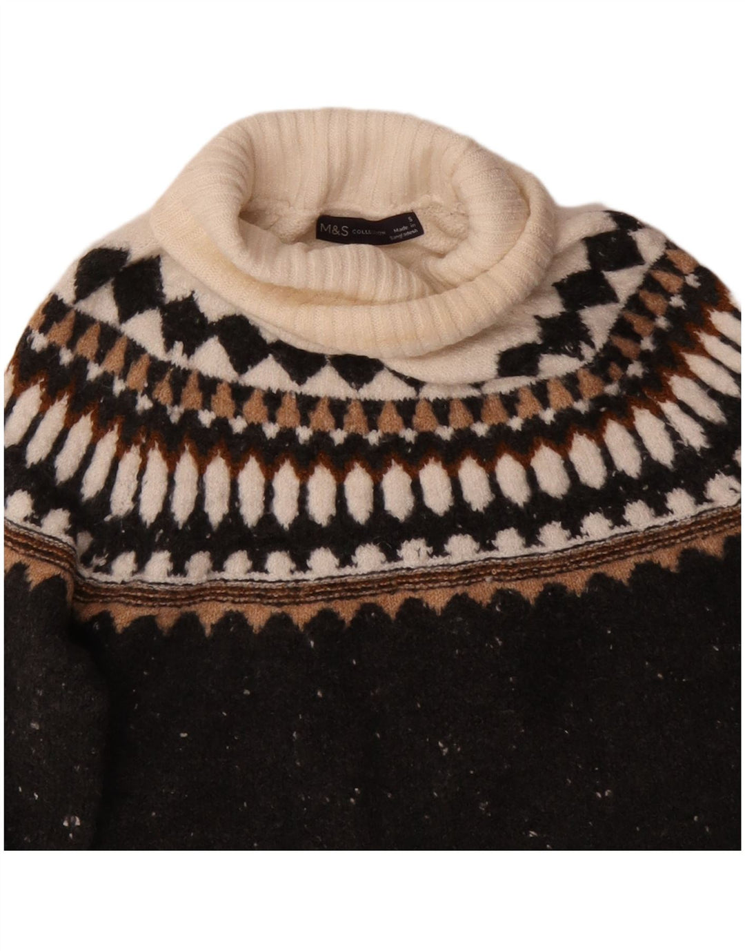 Suéter feminino Marks & Spencer com gola redonda Reino Unido 10 pequeno cinza Fair Isle