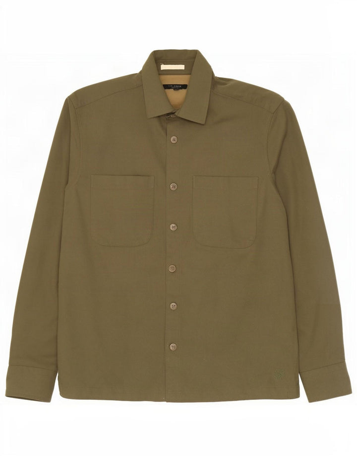 Camisa masculina Ted Baker tamanho 3 poliéster cáqui médio