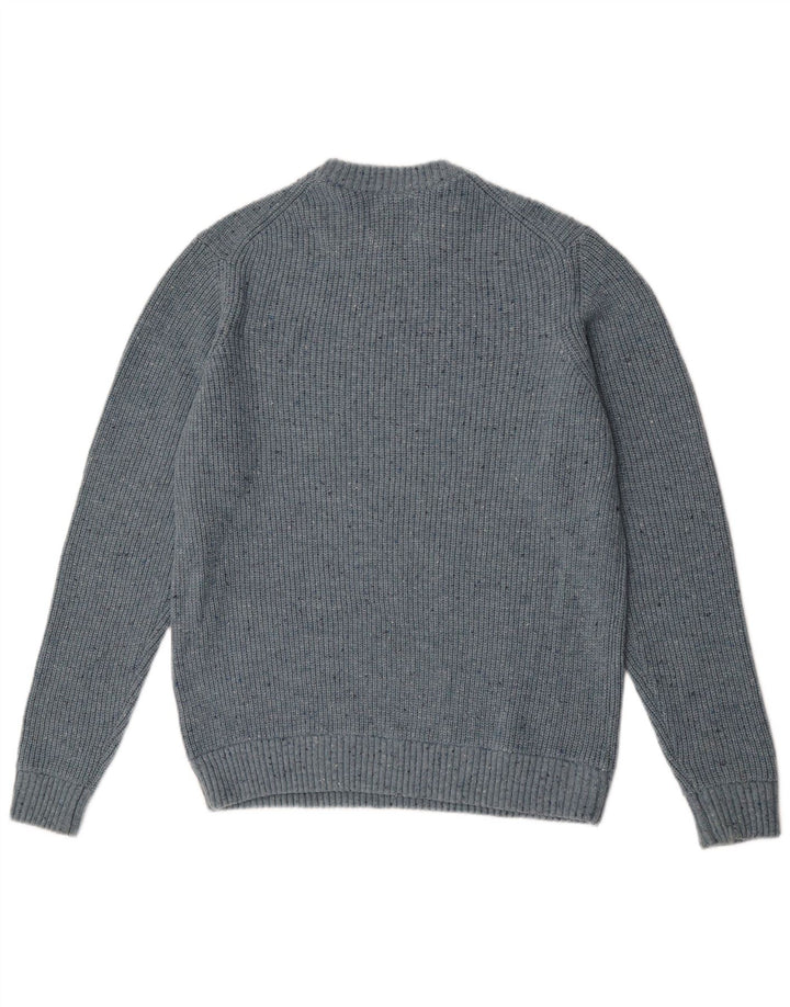 Suéter masculino Marks & Spencer com gola redonda, grande poliamida manchada de azul