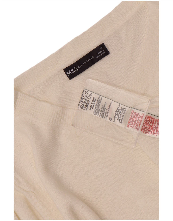 Suéter feminino Marks & Spencer com gola canoa Reino Unido 14 acrílico branco médio