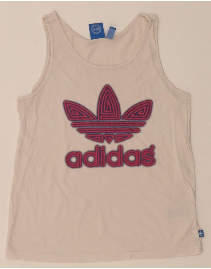 ADIDAS Womens Graphic Vest Top UK 6 XS White Cotton Vintage Adidas and Second-Hand Adidas from Messina Hembry 