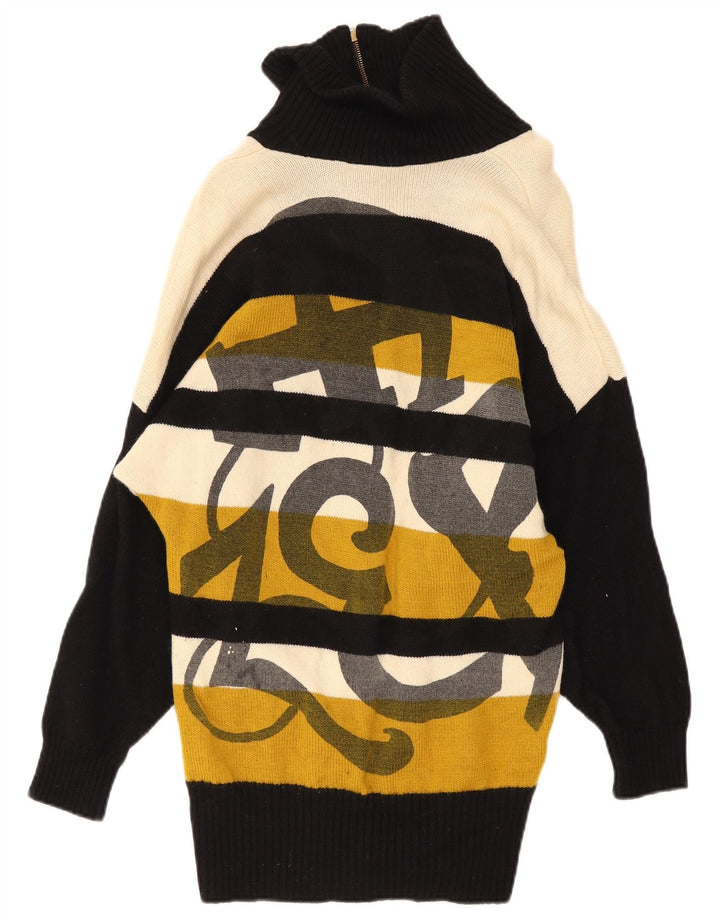 Suéter feminino vintage com zíper e gola IT42 médio listrado multicolorido