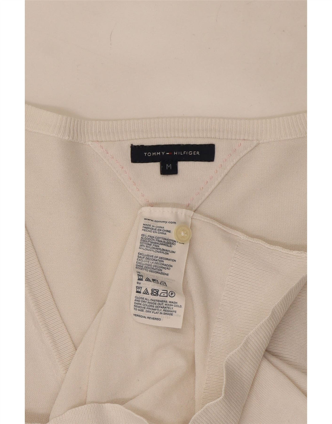 Suéter cardigã feminino Tommy Hilfiger Reino Unido 12 algodão branco médio