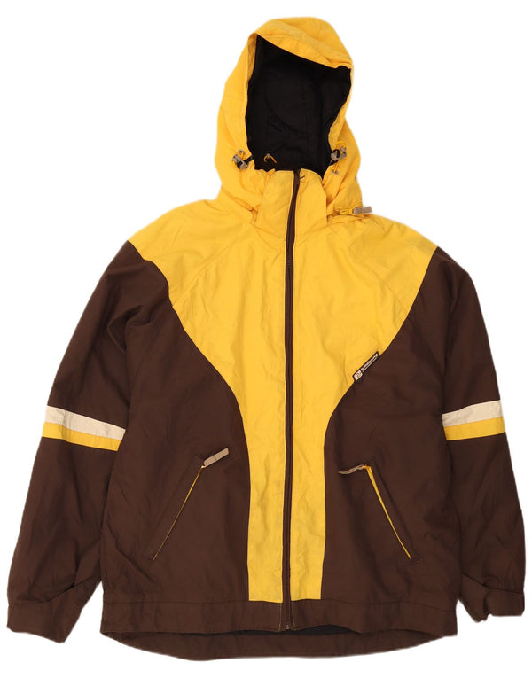 Jaqueta corta-vento masculina Billabong com capuz UK 40 grande bloco colorido marrom