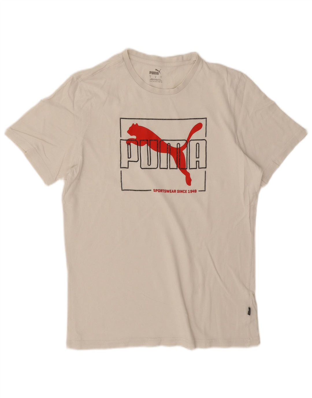 Puma Mens Graphic T-Shirt Top Pequeno Algodão Branco