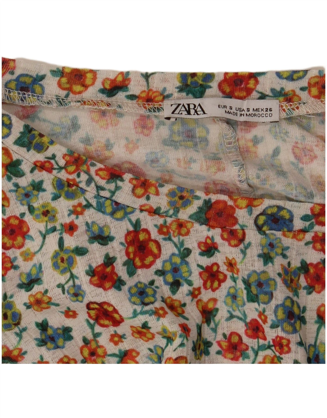 Vestido feminino Zara com babados evasê UK 8 pequeno floral multicolorido