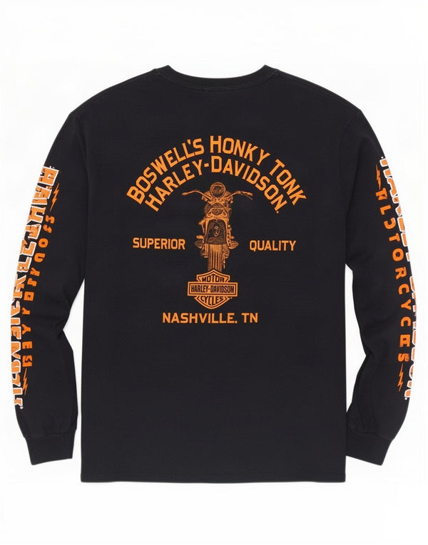 Harley Davidson Camiseta masculina gráfica de manga comprida grande algodão preto