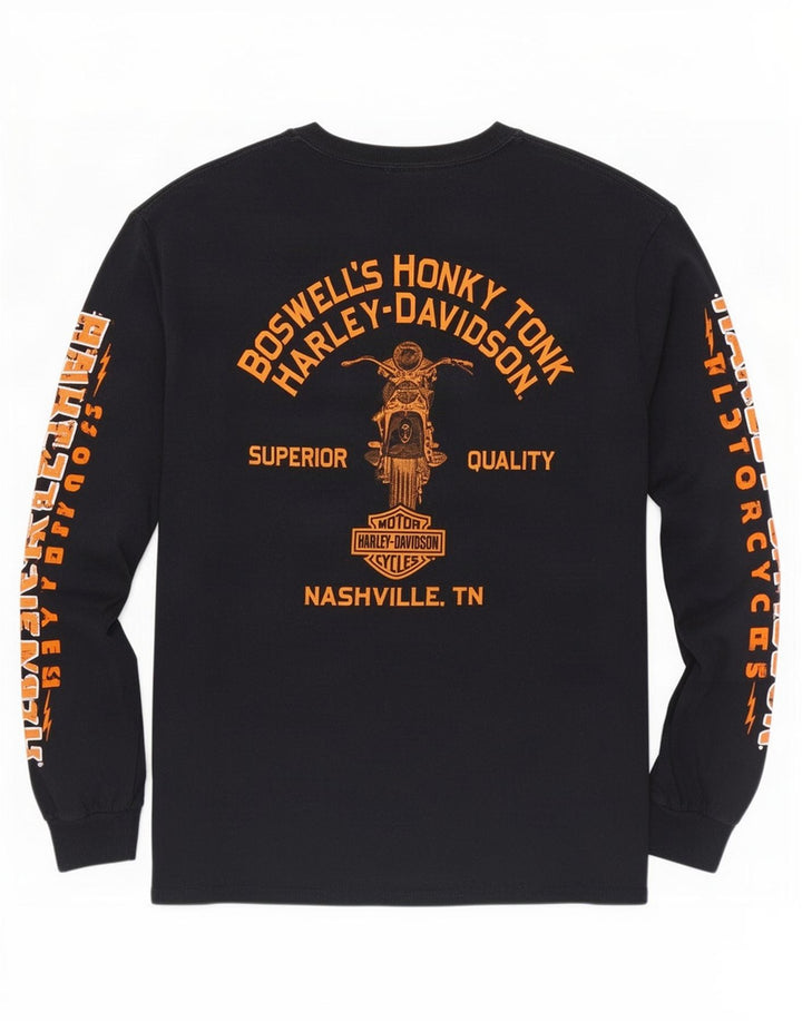 Harley Davidson Camiseta masculina gráfica de manga comprida grande algodão preto