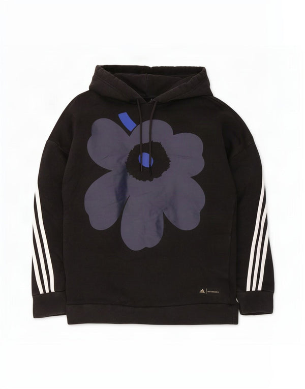Adidas Mulher Marimekko Oversized Hoodie Jumper Reino Unido 8/10 Pequeno Preto Floral
