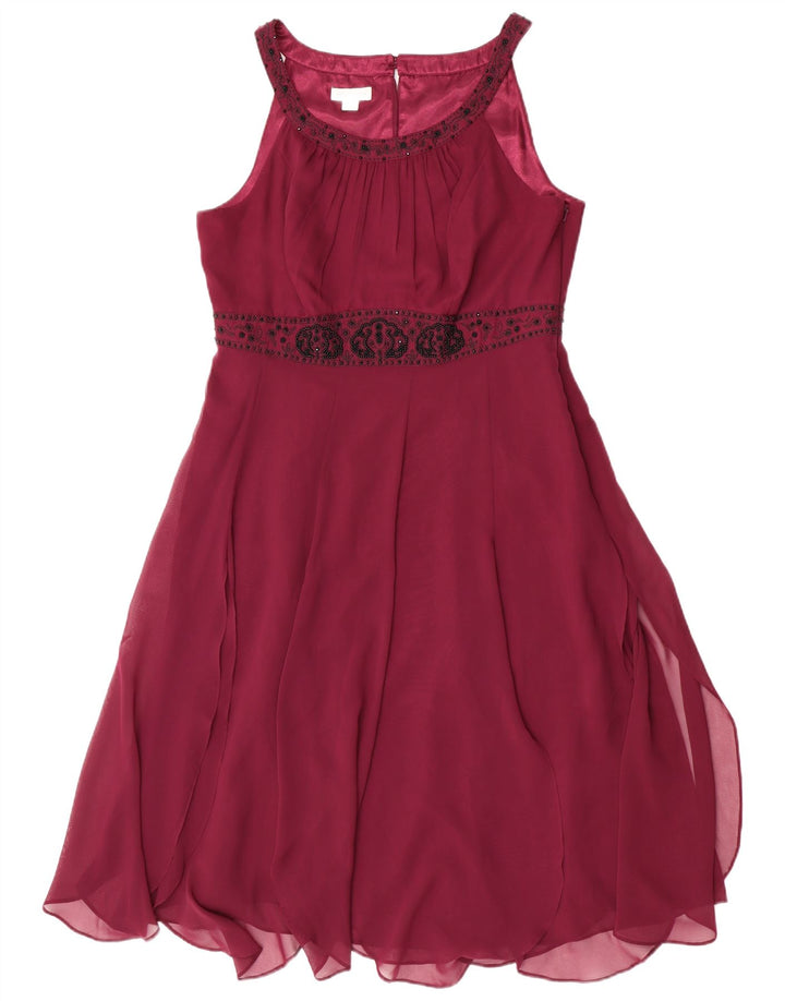 Vestido feminino Monsoon sem mangas em linha A Reino Unido 16 grande poliéster marrom