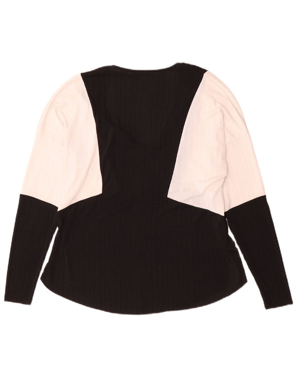 Top feminino Zara de manga comprida UK 10 pequeno bloco colorido preto
