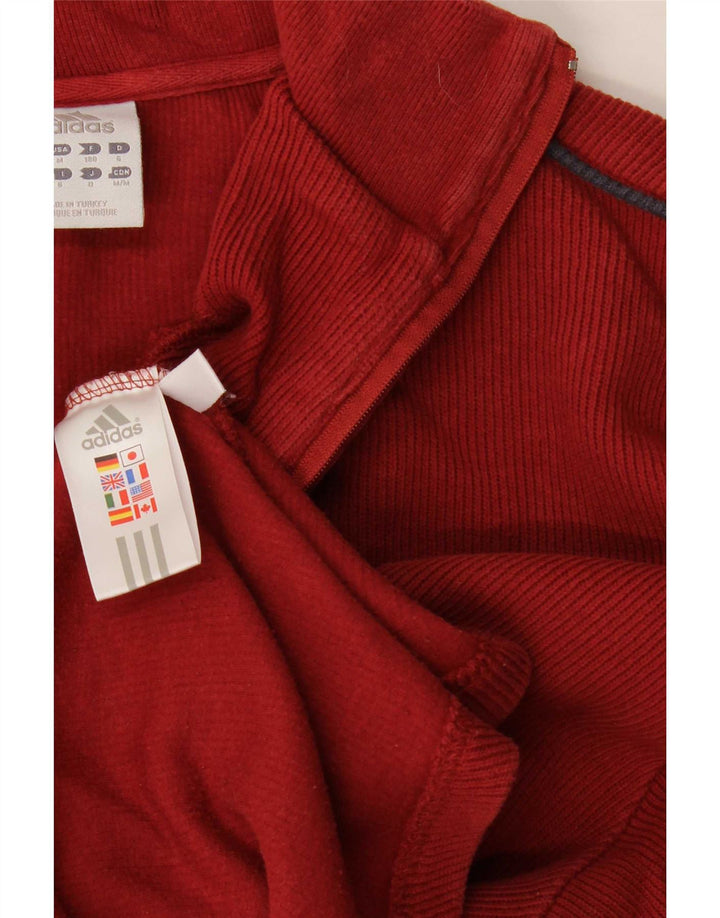 Adidas Mens Zip Neck Moletom Jumper Médio Vermelho