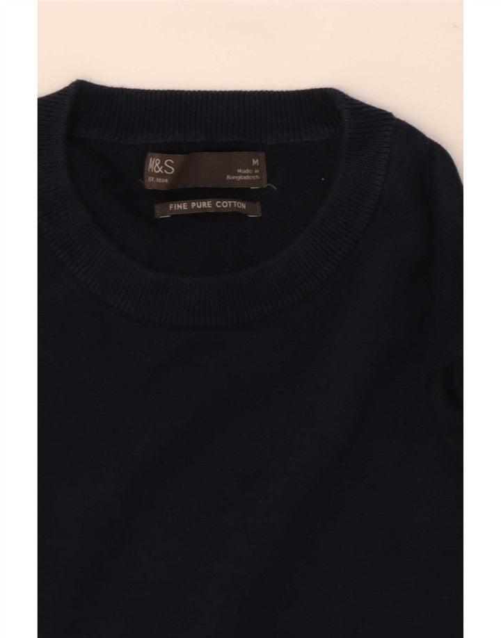 Suéter masculino Marks & Spencer com gola redonda, algodão azul marinho médio