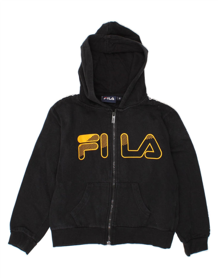 FILA Boys Graphic Zip Hoodie Sweater 9-10 Years Black Cotton Vintage Fila and Second-Hand Fila from Messina Hembry 