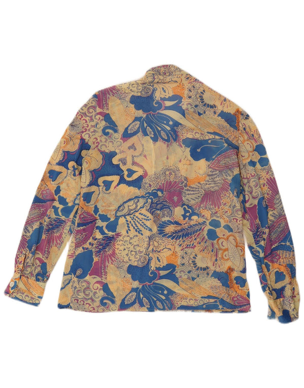 Blusa feminina vintage UK 12 média floral multicolorida