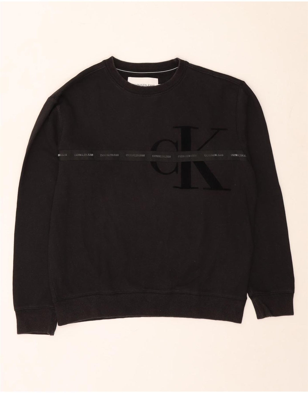 Calvin Klein moletom gráfico masculino jumper médio algodão preto