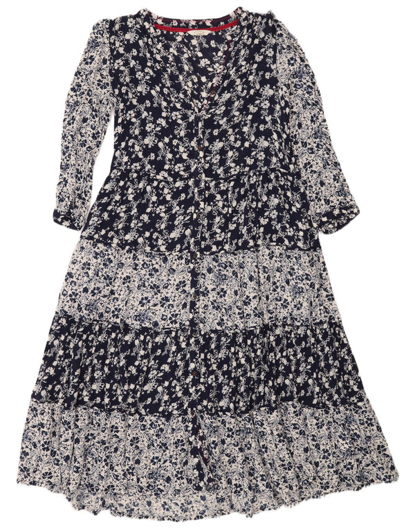 Vestido feminino maxi em camadas White Stuff UK 14 grande azul marinho floral viscose