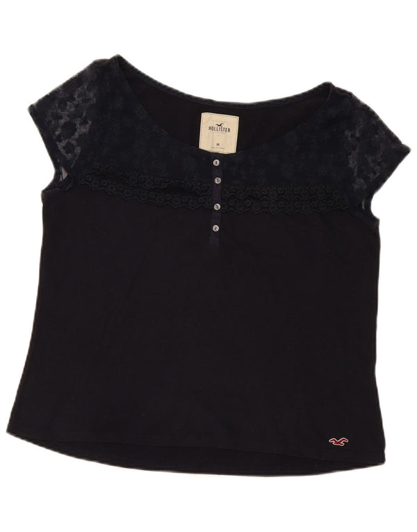 Blusa feminina Hollister UK 14 médio azul marinho floral