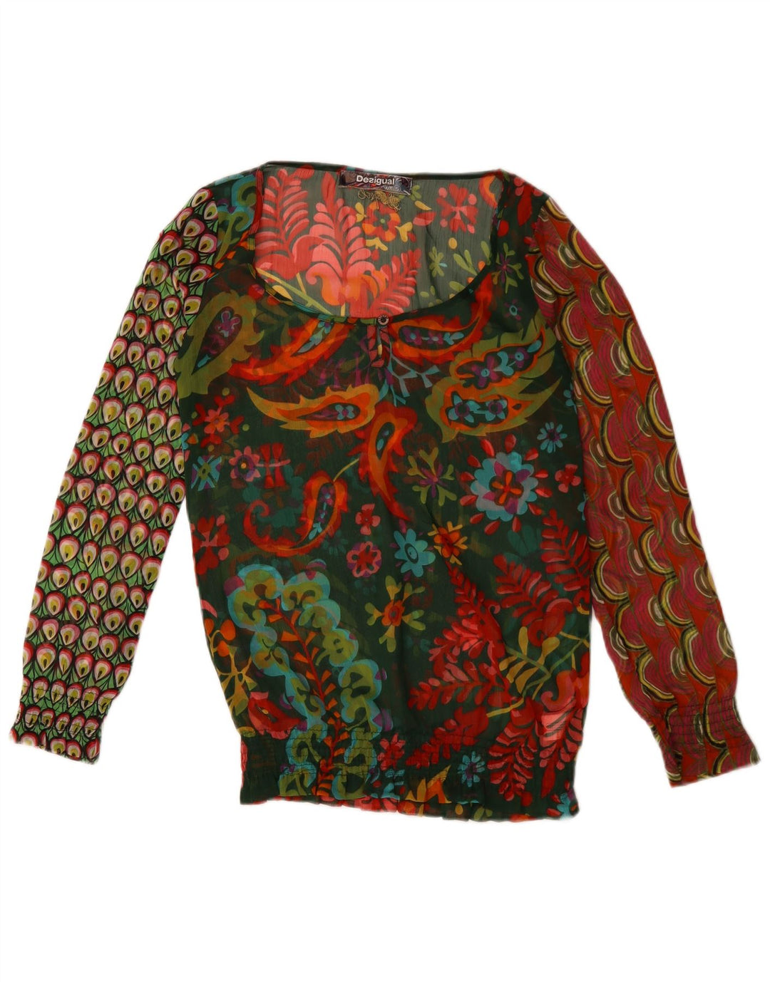 Blusa feminina manga comprida Desigual Top UK 10 pequena paisley multicolorida