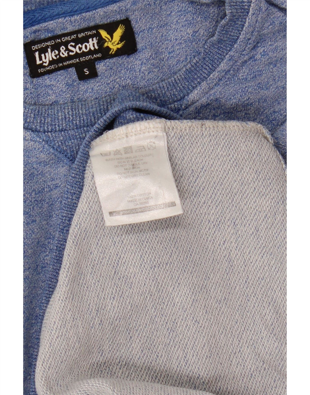 Lyle & Scott moletom masculino jumper pequeno algodão manchado azul