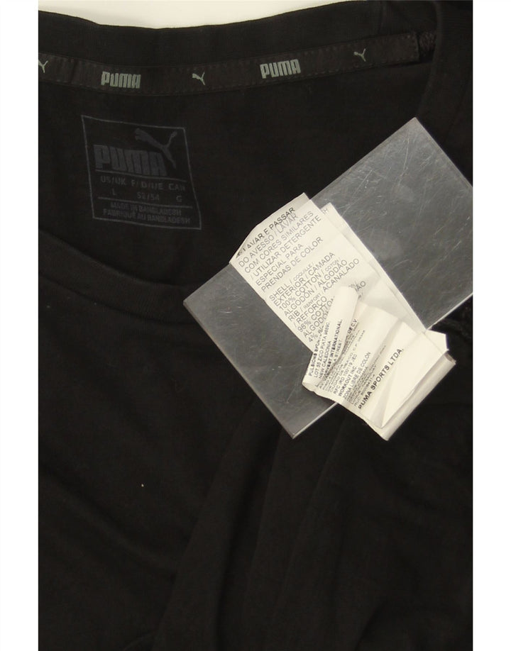 PUMA Mens Graphic Top Manga Longa Grande Algodão Preto