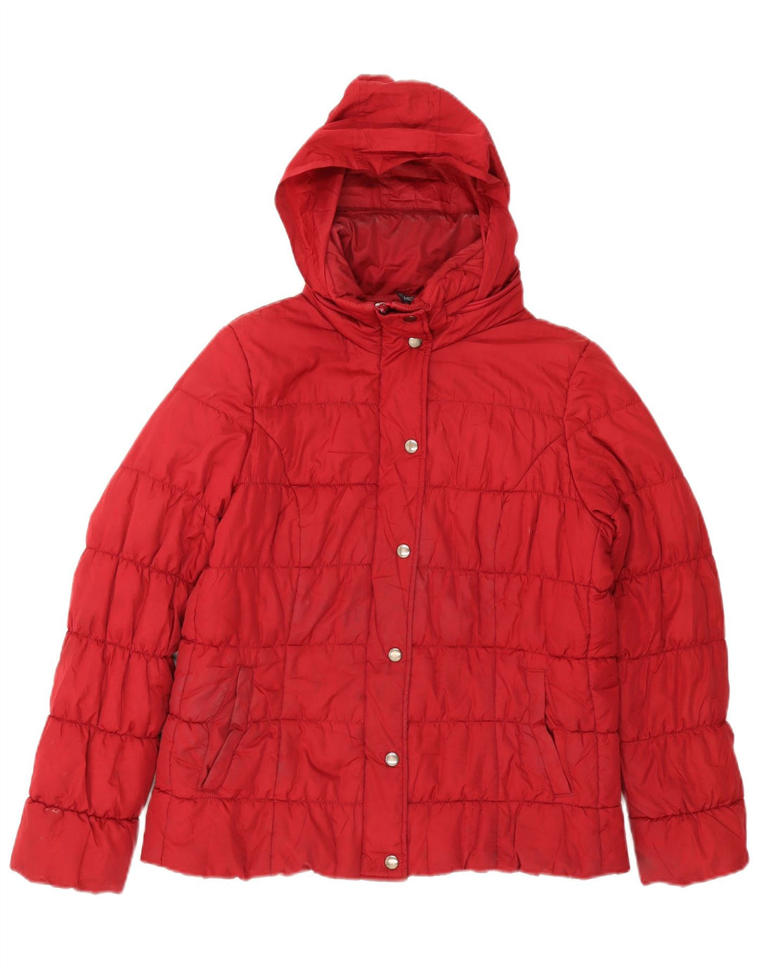 Jaqueta feminina acolchoada com capuz Marks & Spencer Reino Unido 14 poliéster vermelho médio